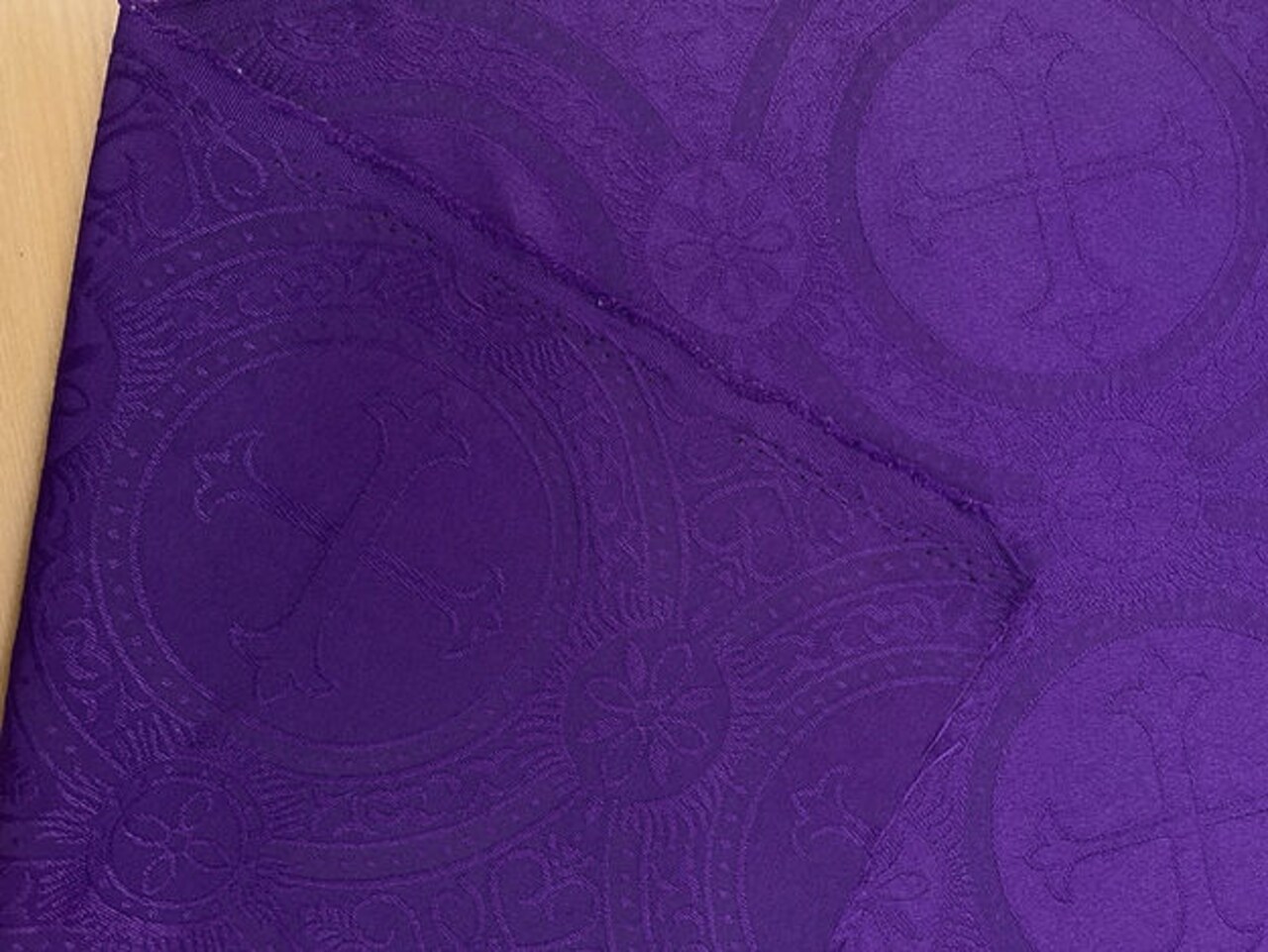 1 Yard Church Cross Fabric Matte Brocade Jacquard Polyester Purple Color 58/59 Inches Width